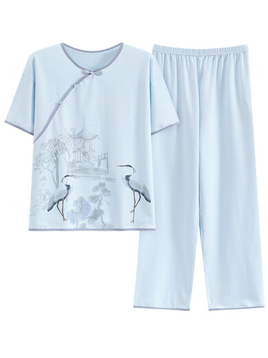 True high-end light luxury pajamas for women, can wear summer ladies short-sleeved Chinese style pajamas suit cotton new Chinese style trousers home Y9905 M code (recommended 75-95Jin [Jin equals 0.5 kg]) equal size