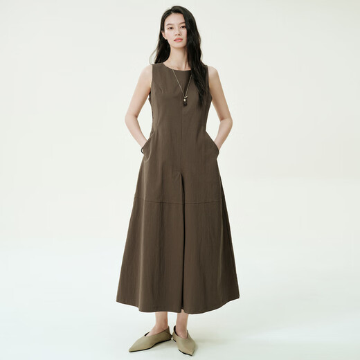 Meiyang Schokoladenkleid Falten Textur Taille-Huging ärmellose Weste Rock braune Farbe xl