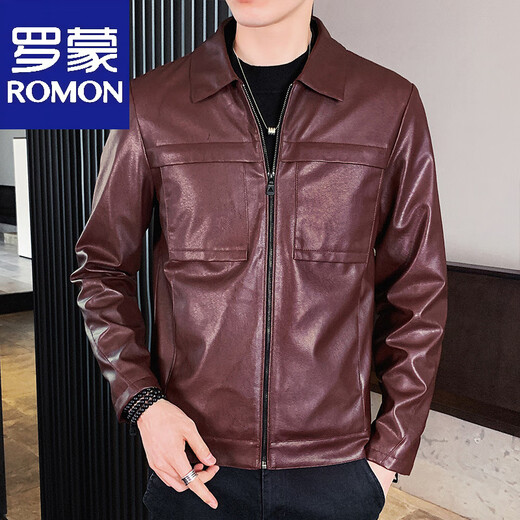 罗蒙新款皮衣2025春秋季美式复古男士感翻领休闲青年机车皮夹克薄 黑色-py830 M
