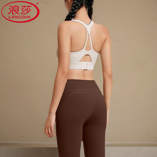 LangSha skin-fitting shockproof sports bra for women outer training running vest yoga Pilates fitness bra summer WX-5007 dark coffee M recommended 95-110Jin Jin equals 0.5 kg