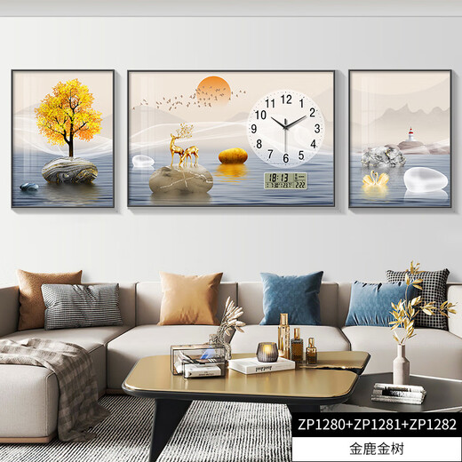 Zeichnen der Stadt moderne einfache Wohnzimmerdekoration mit Uhr Atmosphärische Fulu Landschaft Sofa Hintergrund Wandtriptychon Wanduhr ZP1283 + ZP1284 + ZP1285 MIDER 70*50 cm + links und rechts