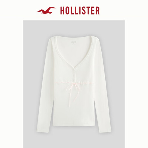 HOLLISTER25 Autumn American Y2K Sweet and Spicy Henley Collar Long Sleeve T-shirt Women's 339-5194 White M (165/88A)