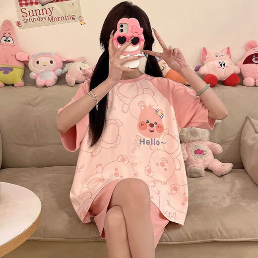 西忘loopy睡衣女夏季短袖短裤2025年新款纯棉卡通家居服可爱甜妹套装 825 卡通小狸 2XL