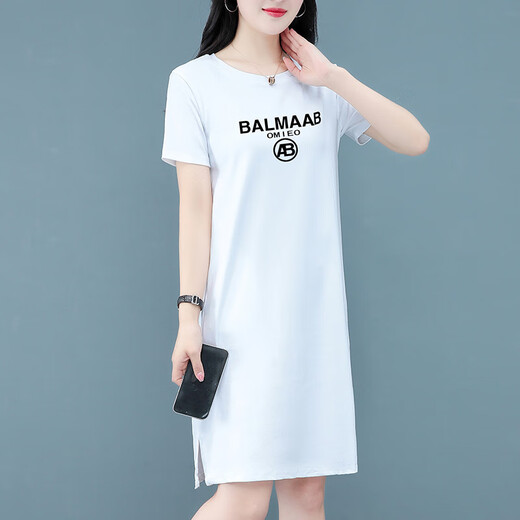 
NY-EMMA dress for women's short-sleeved summer Korean style loose and slim and mid-length casual and fashionable T-shirt skirt 6622 black XL (recommended 105-120Jin [Jin equals 0.5 kg])