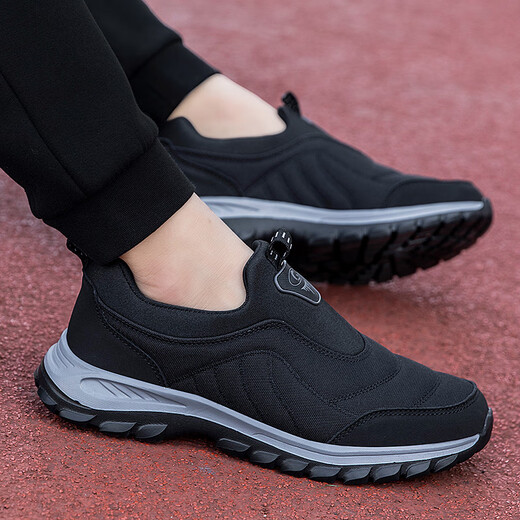 足立健足力健官网老人鞋男一脚蹬春季轻便防滑软底舒适中年运动健步鞋 B9207黑色男款【升级款防水爸爸 38