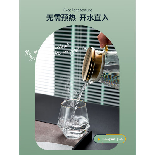 Sensitive glass cup ins style home simple living room drinking water creative internet celebrity beer mug tea cup set transparent hexagonal cup 6 pieces + transparent diamond pot + simple