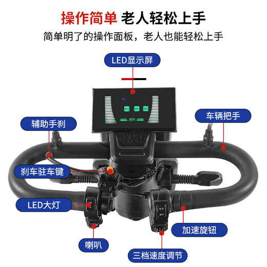 Phoenix Fengtai electric scooter for the elderly four-wheeled four-wheeled car for the elderly, home moped, compact scooter for the disabled, 650W+48V20A lithium battery+ to meet the 40-45 km commute