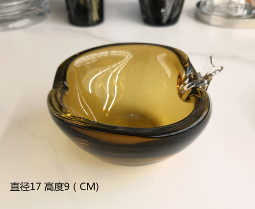 XMSJ忆烟灰色琥珀色手工制窑玻璃果盘糖果碟家居用品样板间售楼处饰品 12803灰