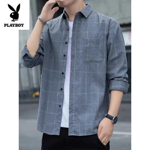 Playboy (Playboy) American Plaid Shirt Jacke für Männer 2025 Frühling, Sommer- und Herbst Trendy Longärmeler Männer Jugend losen lässiges vielseitiges Top K12107 Navy Blue 2xl