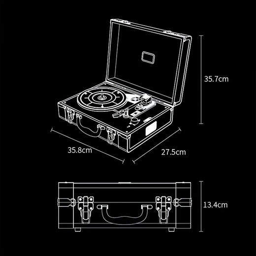 ROBERILLINE German Berlin Sound Wooden Vinyl Record Player Portable Bluetooth Audio Integrated Leather Case Gramophone Retro CD Player Living Room Decoration Classical Brown + Two Vinyl Records