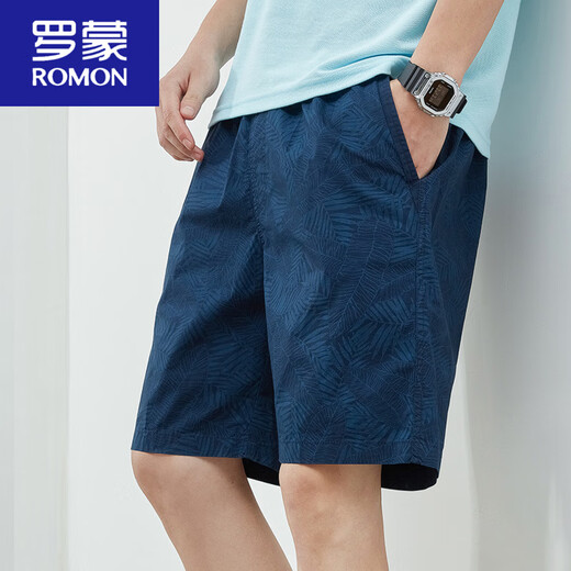 Romon Summer Thin Shorts Herren reines Baumwollmitte großer Größe losen lässigen dunkelblauen Trend 5 Minuten zusätzliche Fünf-Punkte-Hosen 9215 Dunkelblau l Vorschlag-130jin [Jin entspricht 0,5 kg]