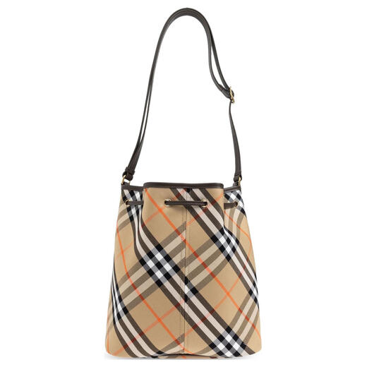 博柏利（BURBERRY）经典格纹抽绳开合 棉 水桶包斜挎单肩包 女款 米色 基础装（包+防尘袋）