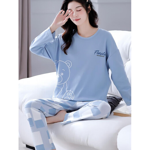 Pyjamas für Frauen im Frühling Winter reines Baumwoll-Langarmhosen Hauskleidung 2025 Neues lässiges Frauenanzug XB9923-Frauen Modell M Größe [80-100jin [Jin ist 0,5 kg]]