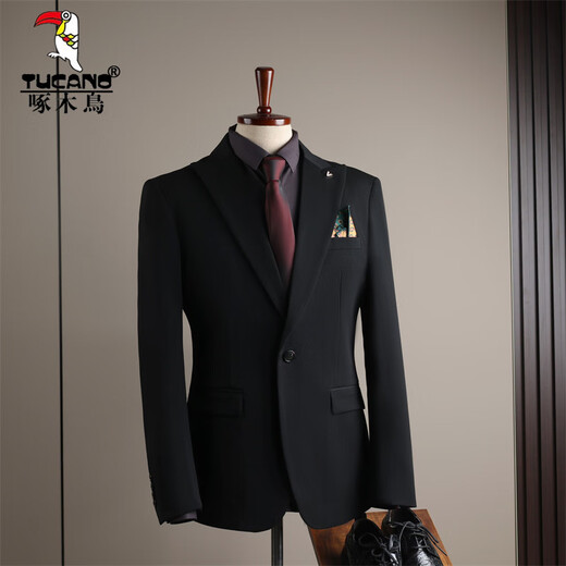 Woodpecker (TUCANO) suit men's suit slim Korean style professional suit suit men's business formal wear high quality groom's wedding clothing black (suit + trousers) XL 52