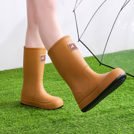 Mode Regenstiefel für Frauen mit mittlerer Röhre nicht rutschfeste wasserdichte Schuhe plus samtrische Regenstiefel Küche Arbeit vier Saison Gummischuhe überschuht Wasserstiefel weiß [flüdlos] 38