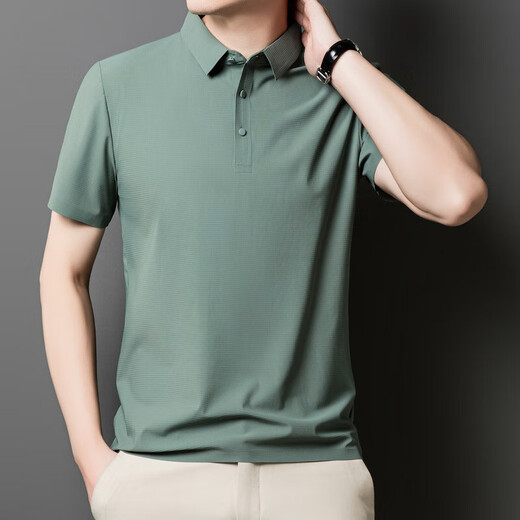 海澜之家旗下2025修身夏季商务男短袖翻领无痕polo衫男广告衫冰丝休闲 蓝灰12357 M