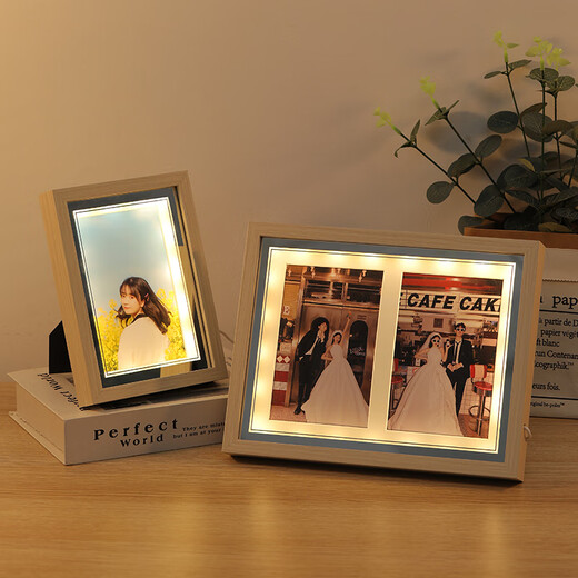Marco de fotos con iluminación de mesa creativa Impresión de fotografías de 6, 7 y 8 pulgadas convertida en adornos de escritorio para decoración * Regalo para amigos color madera marrón - Marco de fotos con luz de un solo marco de 6 pulgadas + impresión de fotografías