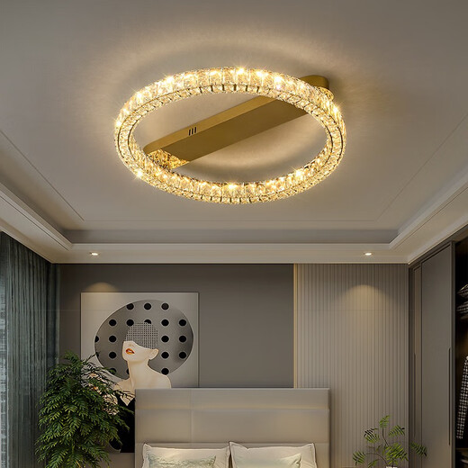 
He Jiangong bedroom lamp living room ceiling lamp crystal light luxury simple modern led Nordic internet celebrity creative restaurant room lamp 1W 6622 stainless steel crystal 40CM unlimited dimming