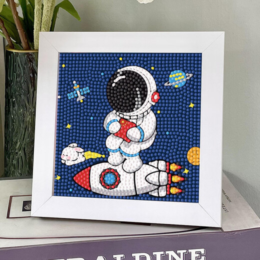 Astronauten und Kinder handgefertigtes DIY Diamond Stickers Material Pack Kindergärtnerinnen für frühe Bildung Paste Geschenk 7029 bezieht sich darauf, wer Geld verdient [Holzrahmen + Werkzeuge + Farbbox]