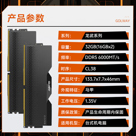 Gloway 32GB (16GBX2) DDR5 6000 Desktop Memory Longwu Vest Strip Samsung Granule CL38 Starry Sky Black