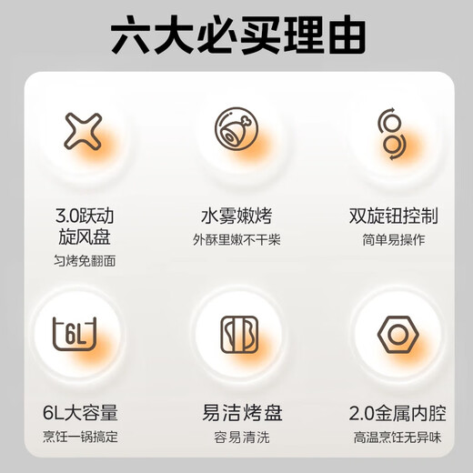 Midea household air fryer no-turning 2025 new large-capacity 6L microwave oven steaming and baking integrated metal inner cavity hot air circulation KZE6016