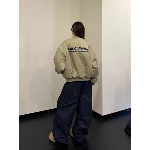 迪伽达2025美式街头复古刺绣棒球棉服外套男女潮牌短宽飞行夹棉夹克外套 ZYF-687 卡其色 常规 XL