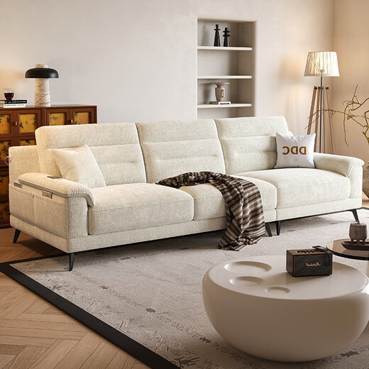 
DDC Italian detachable and washable cotton and linen fabric sofa living room simple small apartment straight-row four-person chenille sofa double handrail single seat flagship version - pine frame + cat fleece cloth