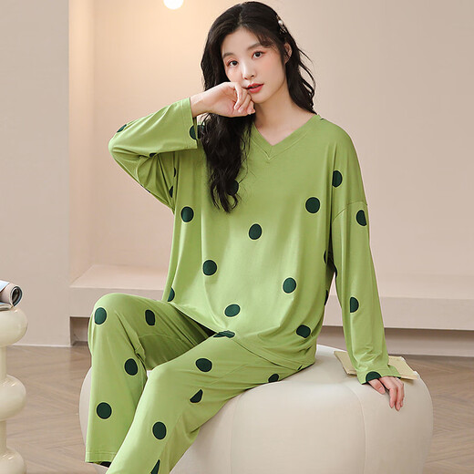 Fangpin Ice Silk Pajamas for women with long sleeves and long trousers pullovers [Jin equals 0.5 kg] Modal long home leisure suit 3882 M code (80-100 Jin [Jin equals 0.5 kg]) equal code