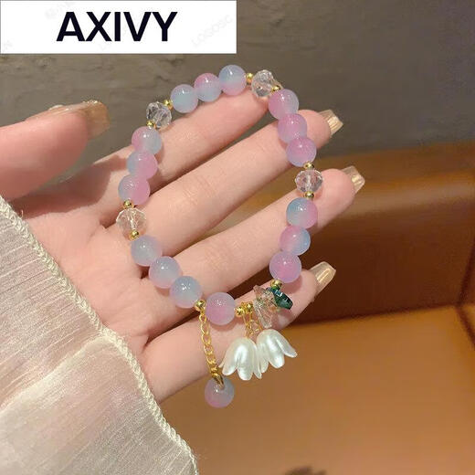 Axivy Nuevo chino estilo de vidrio lirio de la lirio de la pulsera del valle de la flor de cristal nicho versátil Luz simple de lujo estilo antiguo retro 1# lirio de cuentas rosa clara del brazalete del valle (A3539)