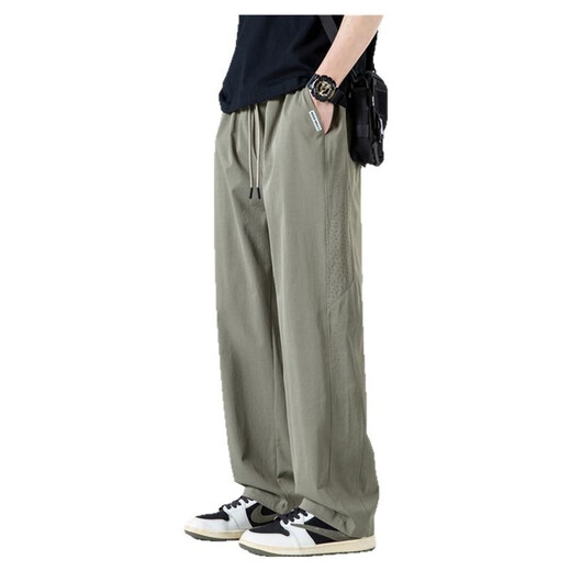 Lee Dprre Pantalones para hombres Pantalones delgados y rectos del verano Pantalones de seda de hielo transpirable de secado, secado, grises, gris M