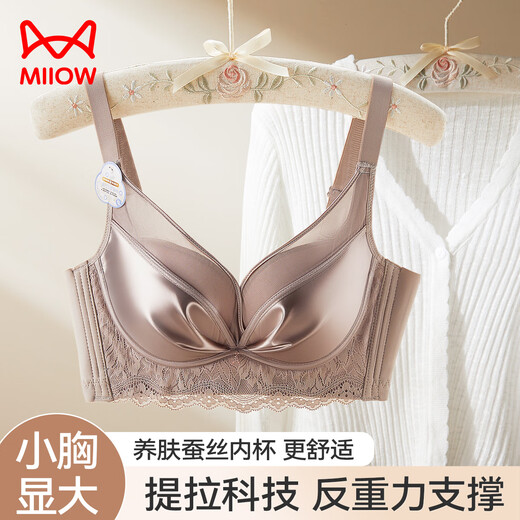 
Cat man's small breasts gathered underwear peach breasts mulberry silk anti-sagging beautiful back without steel rings new style breast bra