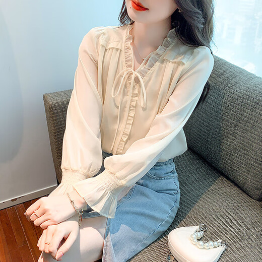 
Star Bellie 6187 Very Fairy Chiffon Top Design Female Niche Female Style Gentle Super Fairy Ruffle Shirt White S