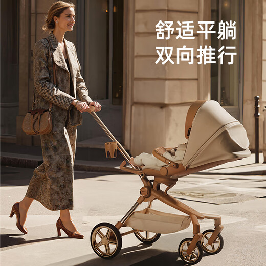 DELAMA Q2 baby stroller, high view stroller, can sit and lie down, reversible, lightweight folding baby stroller Q2 Maillard PLUS (larger wheel version)