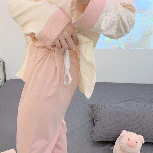 欧鹿汐（OULUXI）纯色皱布棉质月子服春秋孕妇睡衣夏季透气吸汗产妇产后哺乳喂奶衣 AXXE724少女心 2XL码 (建议135-155斤)