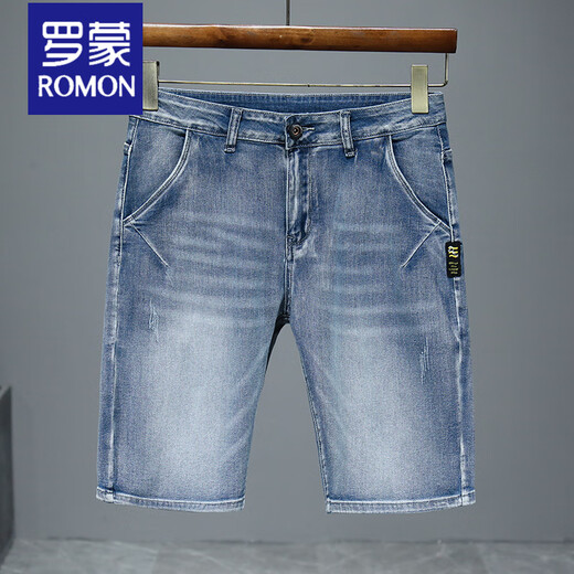 Romon (Romon) 2025 Neuer Sommer Dünne Denim Shorts Herren Fünf-Punkte-lose geradlinige mittelpants lässige, vielseitige Stretchhose Männer 671 Blue Grey 36 (2 Fuß 8)