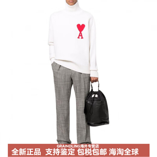 AMIPARISFW22纯色爱心图案羊毛高领长袖套头毛衣男女同款白色推荐 白色 XXS