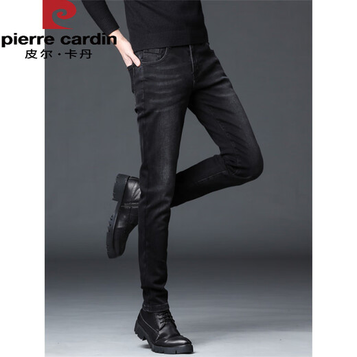 皮尔卡丹（pierre cardin）官网2025夏季新款黑灰色牛仔裤男士修身小脚弹力百搭休闲长裤 1049灰色 28
