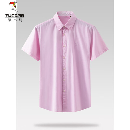 Holzspecker (Tucano) Marke Tail Ware Counter Cleeber Label Herren-Baumwollhemd atmungsable sommer saubere Farbe Mode Baumwolle Komfortable Kurzärmel-Hemd Pink S 165/84a/3895-105Jin [Jin gleich 0,5 kg]
