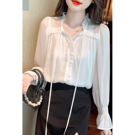 
Star Bellie 6187 Very Fairy Chiffon Top Design Female Niche Female Style Gentle Super Fairy Ruffle Shirt White S