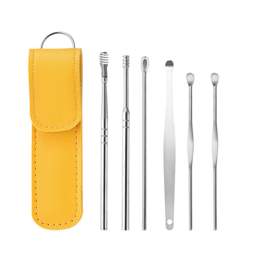 Yimaika ear-picking 6-piece set ear-picking tool spiral professional household stainless steel ear-picking tool leather case thickened ear-picking 6-piece set 1 piece random color
