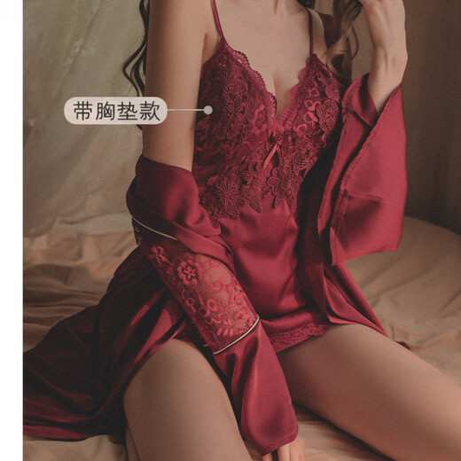 Victoria's sexy pajamas for women in winter silk 2025 new summer red wedding with chest pad suspender nightgown suit spring and autumn 9221 orange powder M _Suggested 80-100Jin [Jin equals 0.5 kg]