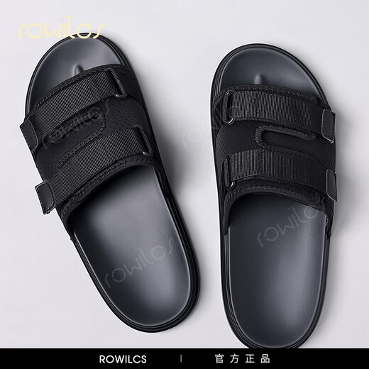 rowilcs品牌高端拖鞋男士2025新款夏季室外休闲拖鞋时尚百搭防滑男拖鞋男 黑色36601 39