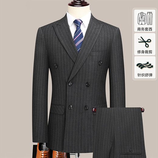 TPZBWG high-end brand double-breasted suit suit set for men 2025 new business casual collar two-piece set black M 170