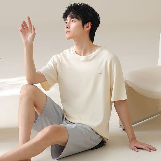 梦心声纯棉短袖短裤男家居服套装夏季便携抗菌吸湿排汗可外穿 梦短袖套装：OMM13601 XL