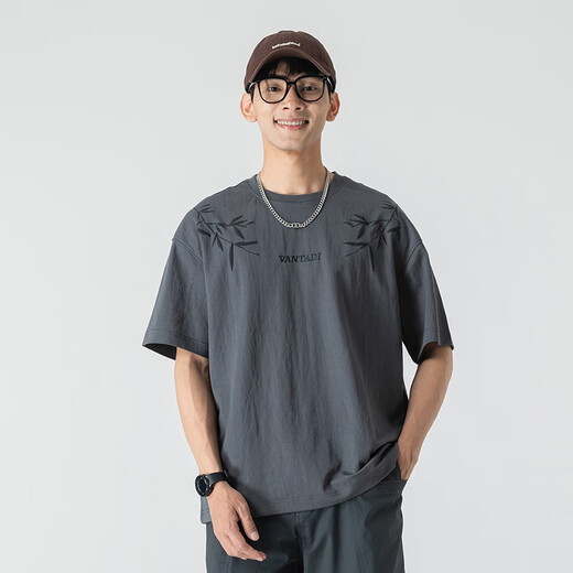 Rankdavid Light Luxury Nouvelle marque haut de gamme en lin imprimé de style chinois T-shirt à manches courtes à manches courtes pour hommes en été mince en vrac grande taille noire 829 m