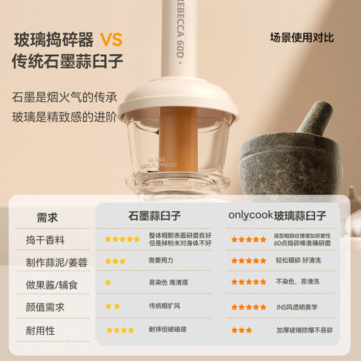 Onlycook glass garlic pounder garlic pounder manual garlic pounding garlic grinding jar household garlic pounding food supplement bowl garlic mortar glass garlic pounding machine - white with grinding dish