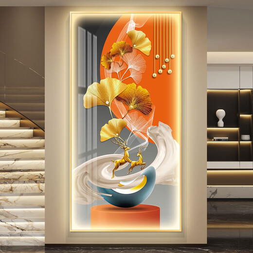 CLCEY鸿运当头轻奢led带灯入户玄关装饰画走廊过道挂画简约现代感 CN-6296-鸿运当头 110*220轻奢金色边框智能led灯