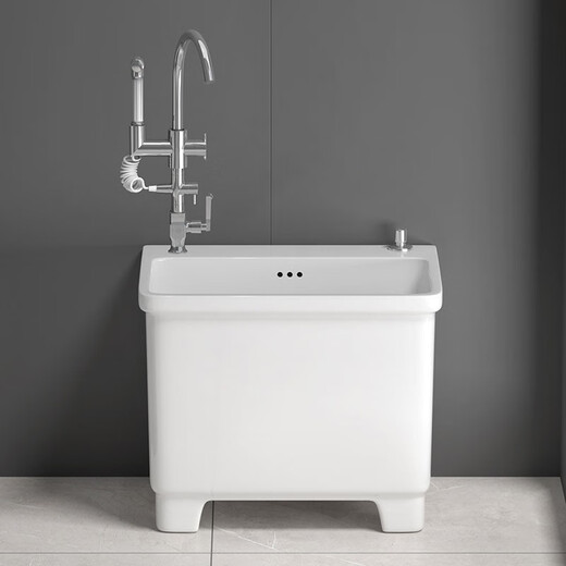 TOTO2025 Neues Balkon waschen Mop Pool Keramik mit Wasserhahnloch integriert hohe Fußhaushalte Badezimmer Mop Pool Floor Basin 13751x35 Konsole + Sitzgelegenheiten universelle Single -Kühlung