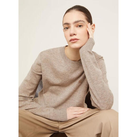 Acne Studios女士高质感套头针织衫圆领宽松版细针织logo点缀修身显瘦毛衣 Taupe 均码 |XS