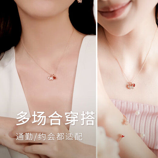AGATHA/Aijiasha Love Puppy Silver Necklace for Women Birthday Gift for Girlfriend and Best Friend Light Luxurious and High-end Pendant Agate Red